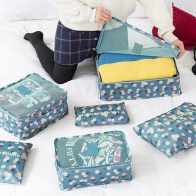 গুণমান  6 Pieces Polyester Travel Bag Set Clothing Shoes Cosmetic Luggage Organizer Set কারখানা