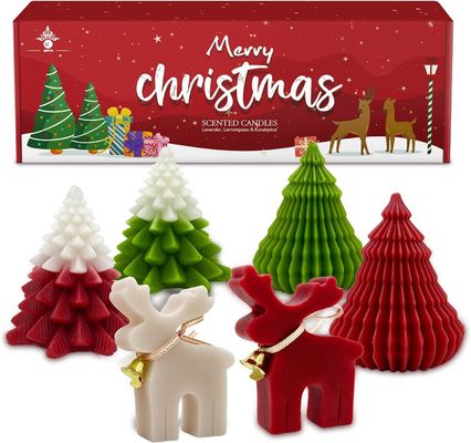 ক্রিসমাস সুগন্ধযুক্ত মোমবাতি উপহার সেট Elk &amp; ক্রিসমাস ট্রি আকৃতির হস্তনির্মিত সয়া মোম Xmas Aromatherapy মোমবাতি